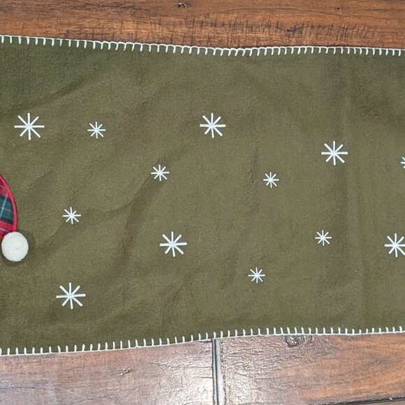 Olive Green Table Runner Santa Claus with Snowflakes, 13"W x 70"L - Picture 4 of 9